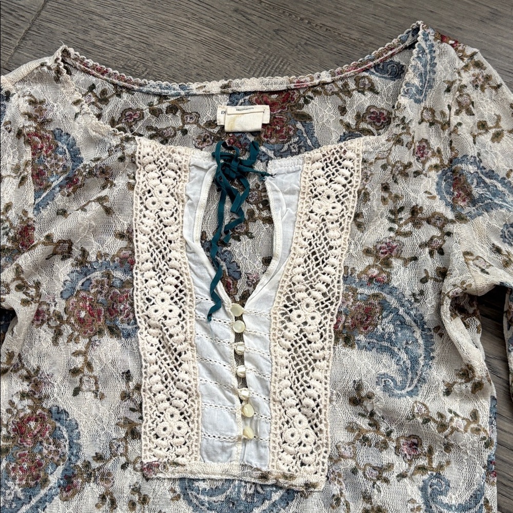 Ralph Lauren | Denim & Supply Paisley And Floral Lace Henley Top Size XSmall - Picture 6 of 11